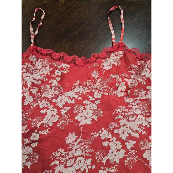 Vintage Old Navy y2k Silk Lace Trim Cami Tank Red White Floral Size Babydoll M - Picture 2 of 7